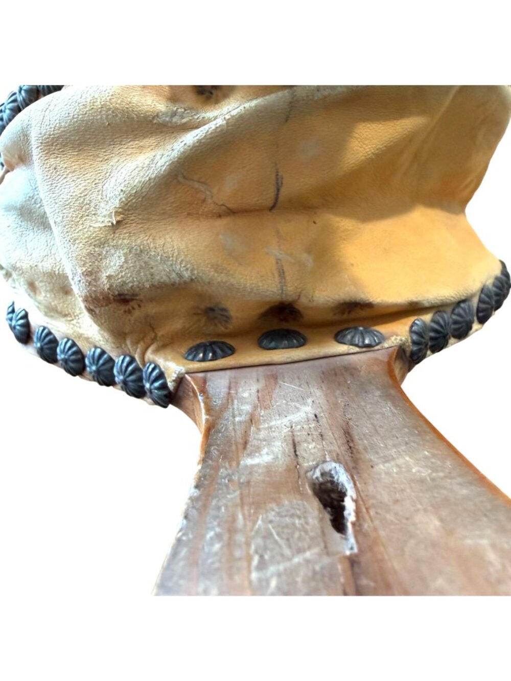 Handcrafted Wooden Leather Bellows VTG Working Ornate Floral Design Metal Studs - Picture 6 of 12